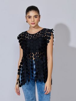 SHOWOFF - Women Circular Embellished Black Party Top
