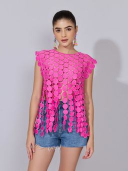 SHOWOFF - Women Circular Embellished Pink Party Top