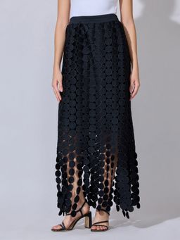 SHOWOFF - Women Black Acrylic Textured Maxi Skirt