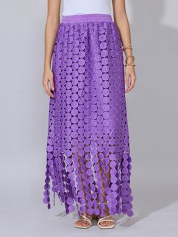 SHOWOFFFF - Women Purple Acrylic Textured Maxi Skirt