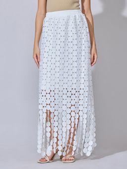 SHOWOFF - Women White Acrylic Textured Maxi Skirt