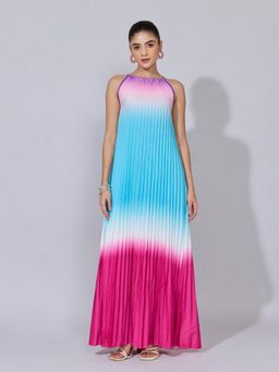 SHOWOFF - Women Blue Nylon Ombre A-Line Maxi Dress