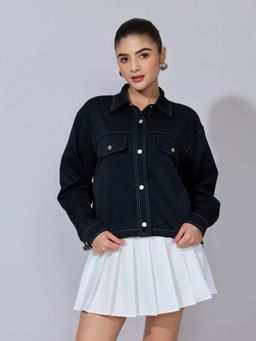 SHOWOFF - Women Black Utility Contrast Stitch Jacket