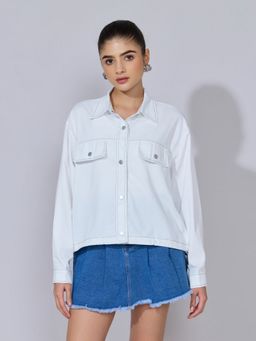 SHOWOFFFF - Women White Utility Contrast Stitch Jacket