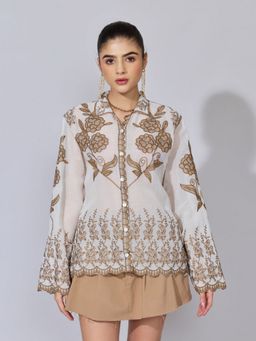 SHOWOFF - Women Floral Embroidered Beige Shirt