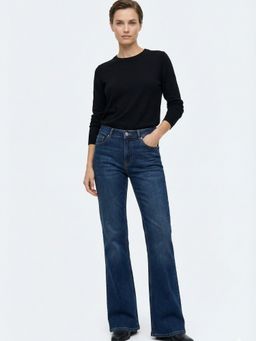 DELAN - Women Blue Satin Solid Bootcut Jeans