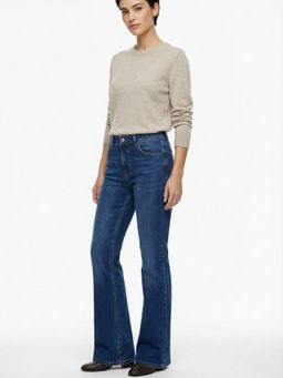 DELAN - Women Blue Satin Solid Bootcut Jeans