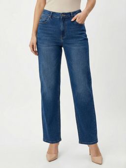 DELAN - Women Teal Satin Solid Straight Jeans