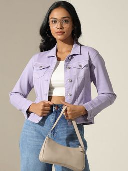 SHOWOFFFF - Women Purple Denim Button-Up Jacket