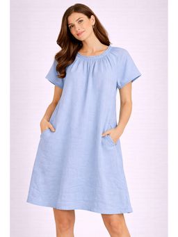NOBARR - Women Blue Cotton Solid A-Line Mini Dress