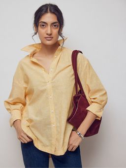 The Label Life - Women Orange Tangerine Striped Oversized Shirt