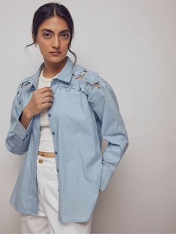 The Label Life - Women Blue Ice Lace Insert Shirt