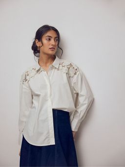 The Label Life - Women Butter Cream Lace Insert Shirt