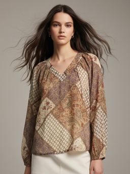 Outzidr - Women Brown Polyester Abstract Top