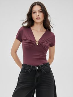 Outzidr - Women Wine Polyester Solid Top