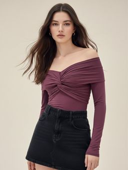 Outzidr - Women Wine Polyester Solid Top
