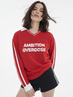 Outzidr - Red Casual Featuring Bold Front Graphics Collar Neck T-Shirt
