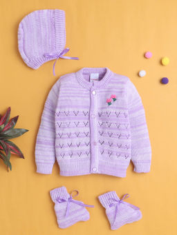 Bumzee - Girls Full Sleeves Acrylic Blend Sweater With Cap and Socks