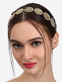 Zaveri Pearls - Gold Tone Kundan & Pearls Studded Flowers Ethnic Head Chain-ZPFK13110