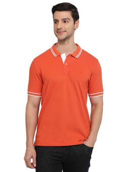 ColorPlus - Medium Orange Regular Fit Solid Polo T-Shirt