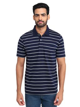 ColorPlus - Navy Blue Comfort Fit Stripe Polo T-Shirt
