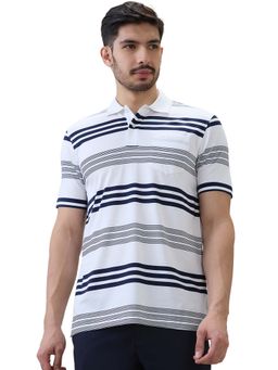 ColorPlus - White Comfort Fit Striped Polo T-Shirt
