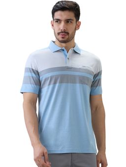 ColorPlus - Medium Blue Comfort Fit Striped Polo T-Shirt
