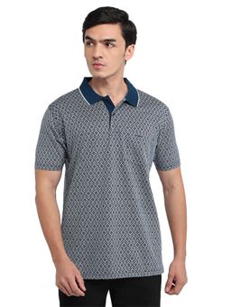 ColorPlus - Dark Blue Regular Fit Jacquard Polo T-Shirt