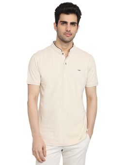ColorPlus - Light Beige Regular Fit Solid Polo T-Shirt