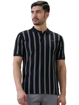 ColorPlus - Black Regular Fit Striped Polo T-Shirt