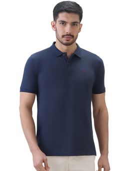 ColorPlus - Navy Blue Regular Fit Solid Polo T-Shirt