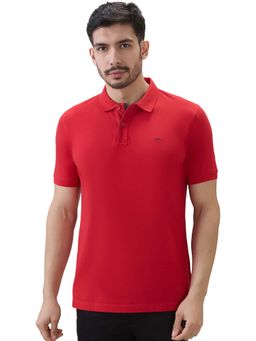 ColorPlus - Medium Red Regular Fit Solid Polo T-Shirt