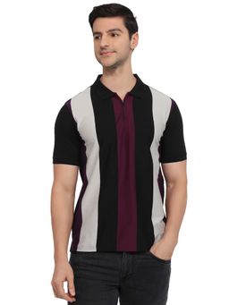 Park Avenue - Men Dark Maroon Slim Fit Stripe Polo T-Shirt