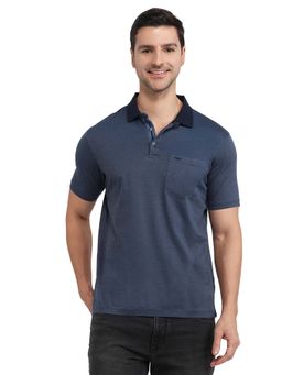 Park Avenue - Men Medium Blue Slim Fit Solid Polo T-Shirt
