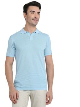 Raymond - Men Regular Fit Structure Pattern Casual Polo T-Shirt
