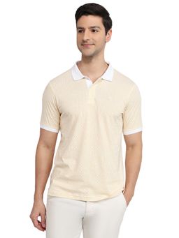 Raymond - Light Yellow Modern Fit Cotton Printed Polo T-Shirt