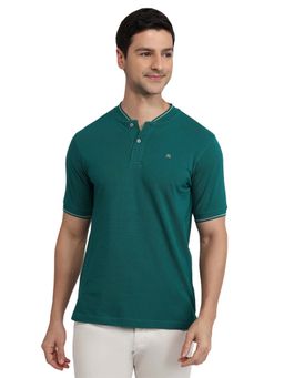 Raymond - Dark Green Modern Fit Solid Cotton T-Shirt