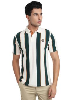 Raymond - White Regular Fit Striped Polo T-Shirt