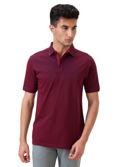Raymond - Men Maroon Jacquard Regular Fit Cotton Polo T-Shirt