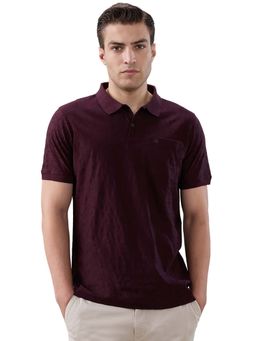Raymond - Dark Maroon Regular Fit Jacquard Polo T-Shirt