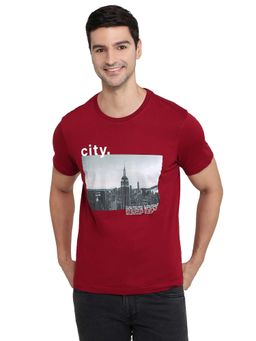 Parx - Dark Maroon Regular Fit Graphic Printed T-Shirt
