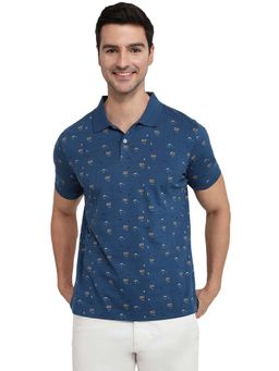 Parx - Men Blue Regular Fit Printed Polo T-Shirt