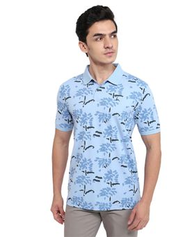 Parx - Light Blue Regular Fit Printed Polo T-Shirt