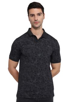 Parx - Men Dark Black Regular Fit Printed Polo T-Shirt