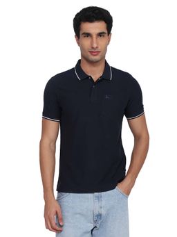 Parx - Navy Blue Regular Fit Structured Polo T-Shirt