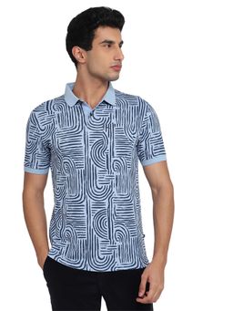 Parx - Light Blue Regular Fit Printed Polo T-Shirt