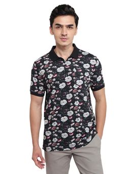 Parx - Black Regular Fit Printed Polo T-Shirt