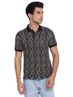 Parx - Black Regular Fit Printed Polo T-Shirt