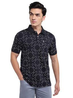 Parx - Navy Blue Regular Fit Printed Polo T-Shirt