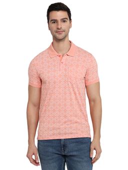 Parx - Men Light Peach Regular Fit Printed Polo T-Shirt